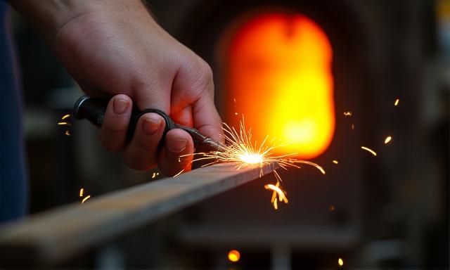 Dettaglio di un fabbro che lavora il metallo